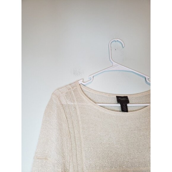 Travelers Chicos 1 Women 8 Knit Top Semi Sheer Metallic Asymmetrical Pullover - Picture 4 of 6
